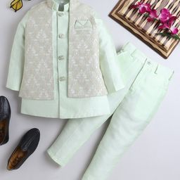 Ahhaaaa Silk Blend Full Sleeves Solid Kurta Pant With Abstract Embroidered Jacket Set - Green-image-20
