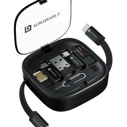 Portronics POR-2887 Snapcase 2 60W Multifunctional Fast Charging Data Cable Kit with Type C to Type C Retractable Cable, USB A & Type C to Male Micro/Type C/Lightning,Sim Storage,Sim Eject Pin-1