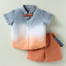 ToffyHouse Poplin Woven Half Sleeves Ombre Effect Shirt & Shorts With Bow & Suspender - Multicolor-image-95