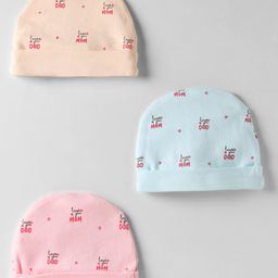 Simply Interlock Knit Caps with Text Print Pack of 3 Baby Pink Butter & Aqua Blue - Diameter 10 cm-picture-27