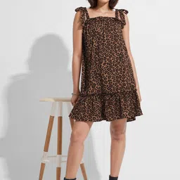 all about you Women Animal Print Tie-Up Neck Fit & Flare Above Knee Dress-picture-23