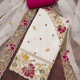 KIMISHA Floral Embroidered Thread Work Organza Unstitched Dress Material-image-38