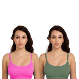 Women Cotton Pink,Green Non Padded Non-Wired Lingerie Bra Sport wear Gym Crop Tank Top-image-89