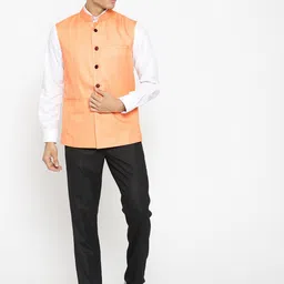 rasm Men Peach-Coloured Solid Nehru Jacket image 5