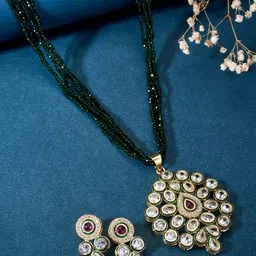 Opal Touch Gold-Plated Kundan Studded & Beaded Jewellery Set-34