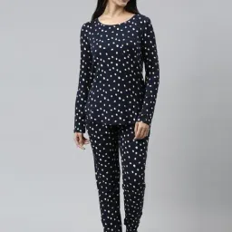 Enamor Navy Printed T-Shirt Pyjamas Set-image-86