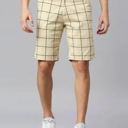 Thomas Scott Beige Slim Fit Check Shorts-image-49