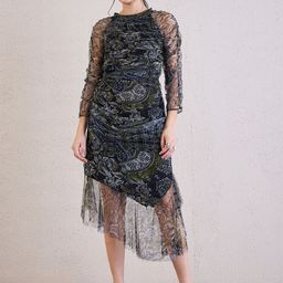 Antheaa Printed Boat Neck Bodycon Midi Dress-image-28