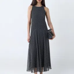 Wardrobe by Westside Black Polka Dotted Drop-Waist Dress-picture-5