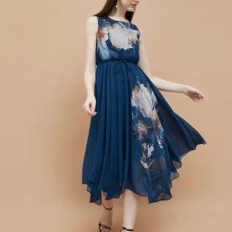 Code By Lifestyle Blue Regular Fit Printed Dress-image-12