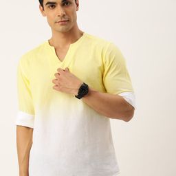 Bene Kleed Men Yellow & White Ombre Cotton Linen Kurta-image-44