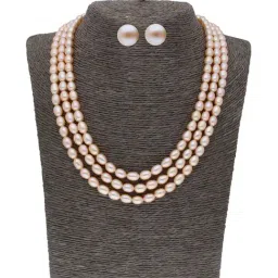Sri Jagdamba Pearls 3 Line Peach Alloy Necklace Set-23