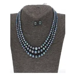 Sri Jagdamba Pearls 3 Line Blue Alloy Necklace Set-32
