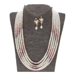 Sri Jagdamba Pearls 5 Line Multicolored Alloy Necklace Set-14