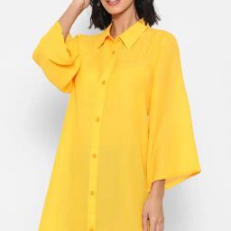 Forever 21 Bright Yellow Shirt Style Shrug-image-99