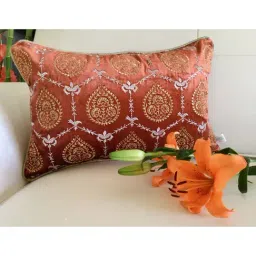 TARA Sparkling Homes Orange Embroidered Luxury Velvet Cushion Cover - Set of 1-image-99