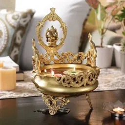 eCraftIndia Brass Lord Ganesha Design Elephant Urli-image-2