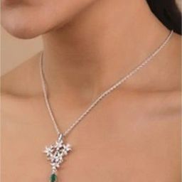 March by FableStreet 92.5 Sterling Silver Green Statement Flower Pendant for Women-image-43