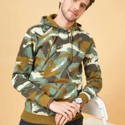 Urban Ranger by Pantaloons Olive Regular Fit Printed Hooded Sweatshirt-image-76