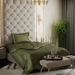 Stoa Paris Olive Green Solid 3 Piece Single Regular Bedding Set-image-68