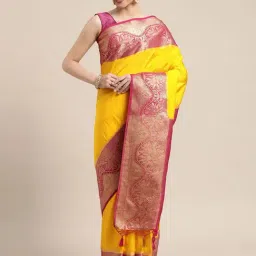 Mimosa Mustard Silk Woven Saree With Unstitched Blouse-image-19