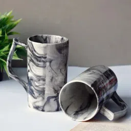 Unravel India 'Vintage Chronical of Italy' Grey & White Ceramic Beer Mug (0.35 L) - Set of 2-9