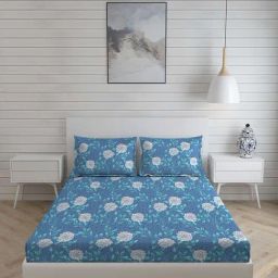 Layers Novara Floral Blue 225 TC Cotton King Bed Sheet with 2 Pillow Covers-picture-21
