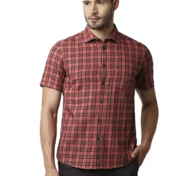 Basics Red Cotton Slim Fit Checks Shirt-image-32