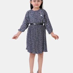 poplins Kids Navy Cotton Floral Print Dress-image-51