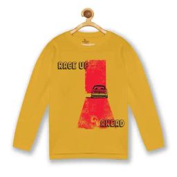 Kiddopanti Kids Mustard & Red Cotton Printed Full Sleeves T-Shirt-image-99