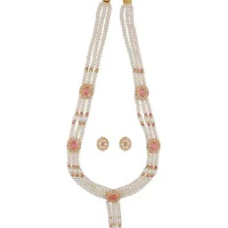 Sri Jagdamba Pearls Eva Peach & Pearl White Necklace and Earring Set-image-16