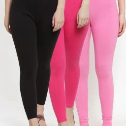 Gracit Black & Pink Mid Rise Leggings - Pack Of 3-image-76