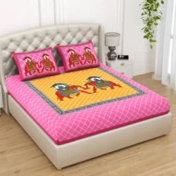 Living Roots Printed Pink 240 TC Cotton Bedsheet with 2 Pillow Covers-image-94