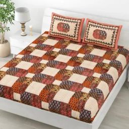 Living Roots Printed Orange 240 TC Cotton Bedsheet with 2 Pillow Covers-image-90