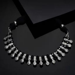 Panash Silver Toned & Black German Silver Oxidized Necklace-33