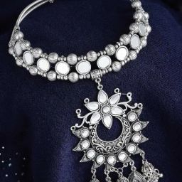 Panash Silver Plated German Silver Oxidized Necklace-image-24