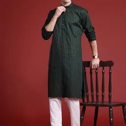 MANQ Men Striped Thread Work Kurta image 5