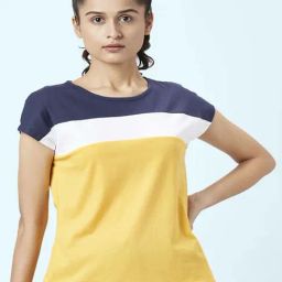 Ajile by Pantaloons Mustard & Navy Cotton Color-Block Sports Top-image-62