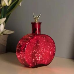 Homesake Red Glass Mercury Round Bottle Star String Lights With Deer Lid-25