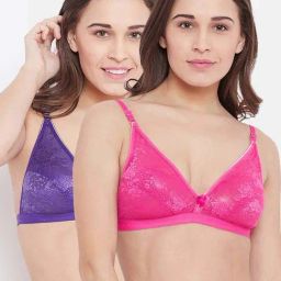N-Gal Pink & Purple Lace Work Half Coverage Bras - Pack Of 2-image-82