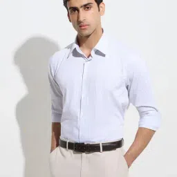 WES Formals by Westside Beige Stripe Patterned Slim-Fit Cotton Shirt-image-60