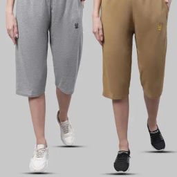 Vimal Jonney Grey Melange & Beige Mid Rise Capris - Pack of 2-picture-13