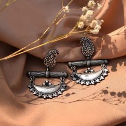 Teejh Ethnic Anushka Half Moon Silver Oxidized Dangler Earrings-42