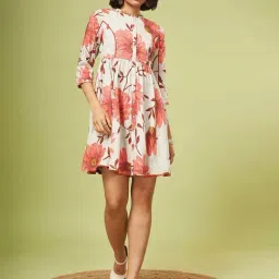 Marigold Lane White & Coral Floral Print A-Line Dress-picture-0