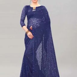 Satrani Blue Embellished Saree With Unstitched Blouse-image-55