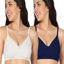 IN CARE White & Navy Cotton T-Shirt Bras - Pack Of 2-image-52