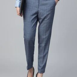 English Navy Navy Blue Checked Mid Rise Slim Cigarette Fit Formal Trouser-picture-46
