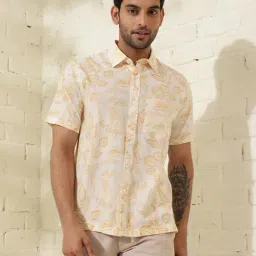 Fabindia Yellow Straight Fit Printed Shirt-image-76