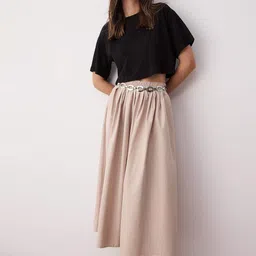Trendyol Flared Mid Rise Midi A-Line Skirt-picture-49