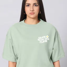 Besick Women Typography Printed Round Neck Cotton Oversized T-shirt-picture-4